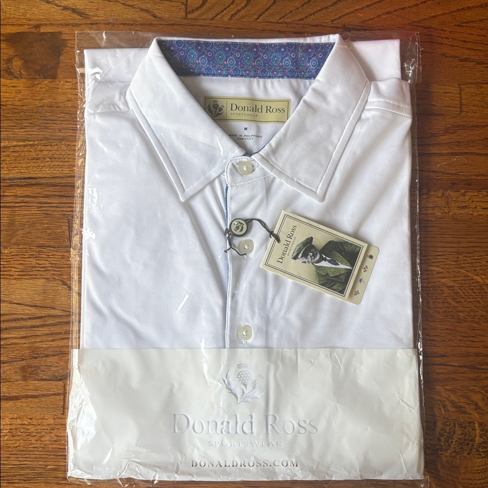 Donald Ross Sportswear Men's Golf White 1/4 Button Down Polo Short Sleeve Shirt
